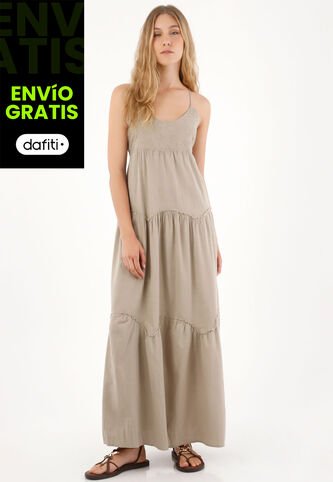 Tennis Vestido Largo Con Escote En V Café Para Mujer Tennis