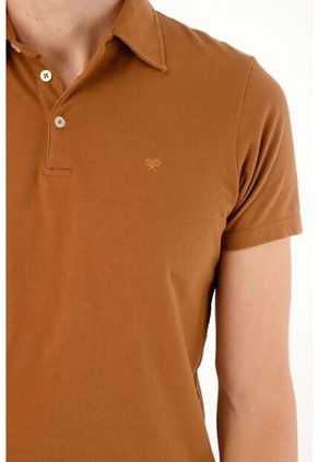 Tennis Polo Café Con Raqueta Bordada Para Hombre