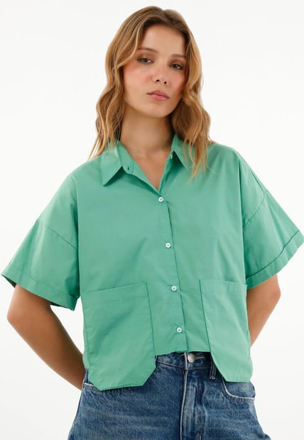 Camisa Verde Con Ruedo Al Corte Para Mujer