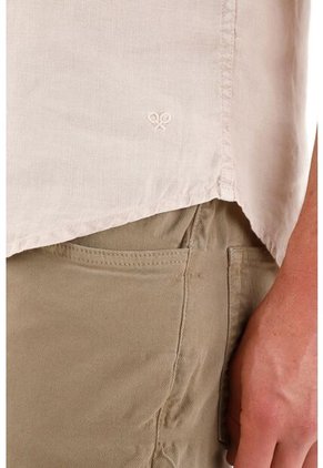 Tennis Camisa En 100% Lino Manga Corta Café Para Hombre