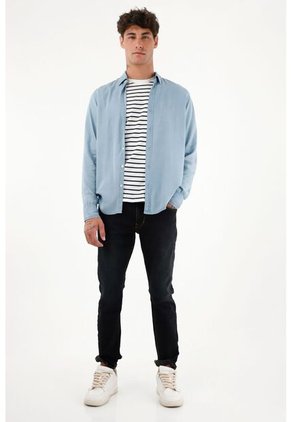 Tennis Camisa Azul Clásica Manga Larga Para Hombre