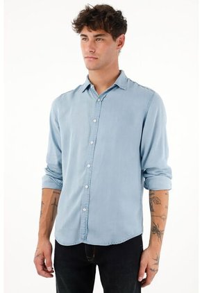 Tennis Camisa Azul Clásica Manga Larga Para Hombre