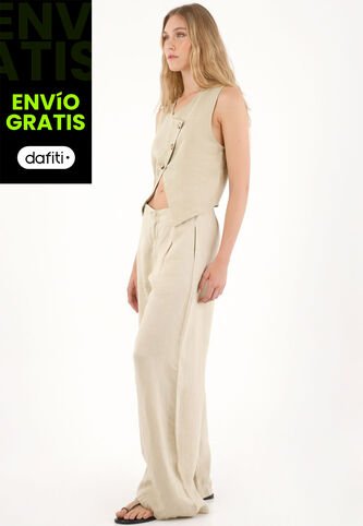 Pantalón Wide Leg En 100% Lino Café Para Mujer Tennis