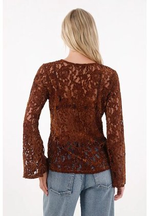 Tennis Camisa Manga Larga Acampanada De Encaje Café Para Mujer