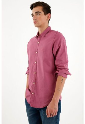 Camisa Morada En Lino Para Hombre