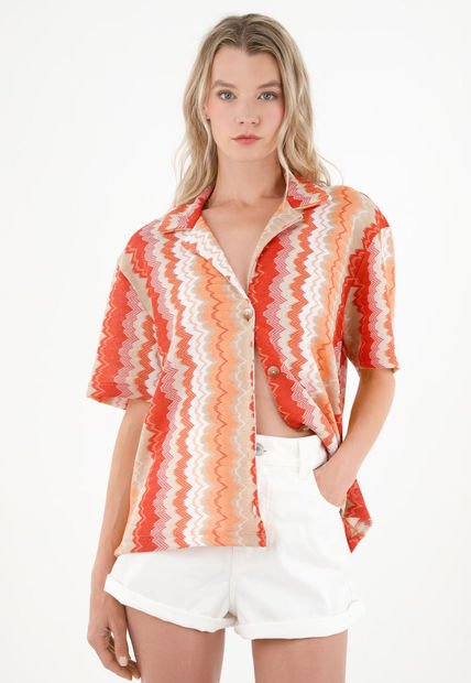 Camisa Tipo Bowling Estampada Para Mujer