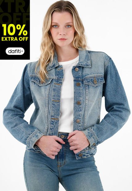 Chaqueta Azul En Denim Para Mujer
