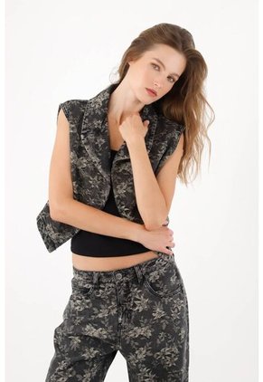 Tennis Chaleco Corto Tipo Blazer Algodón En Negro Para Mujer