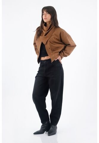 Tennis Jean Para Mujer En Denim Negro Fit Holgado Con Lavado Sólido Tennis