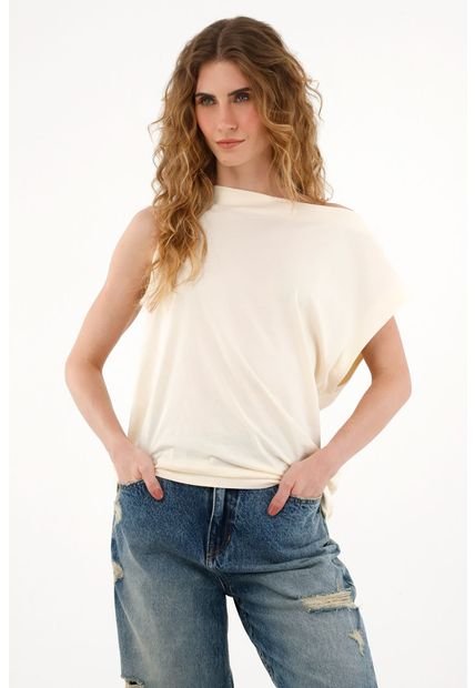 Camiseta Crudo De Manga Sisa Asimétrica Para Mujer