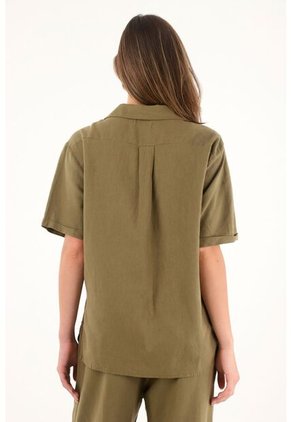 Camisa Tipo Bowling Con Detalles Imitación Bordado Para Mujer