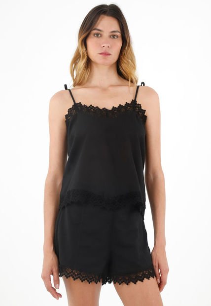 Camisa Negra De Tiras Ajustables Para Mujer
