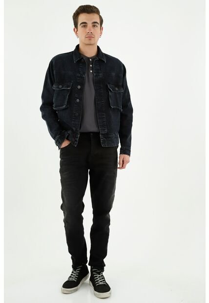 Chaqueta Negra Con Bolsillos Tipo Cargo Para Hombre