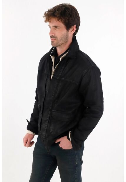 Tennis Chaqueta En Bull Denim Resinada Negra Para Hombre