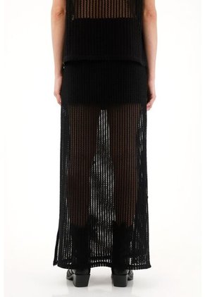 Tennis Falda Larga Con Bordados Negra Para Mujer