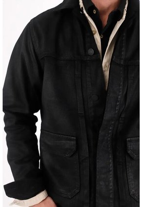 Tennis Chaqueta En Bull Denim Resinada Negra Para Hombre
