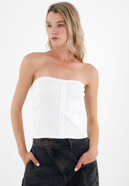 Camiseta Strapless Blanca Para Mujer