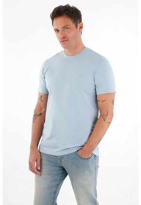 Tennis Camiseta Manga Corta Con Raqueta Estampada Azul Para Hombre