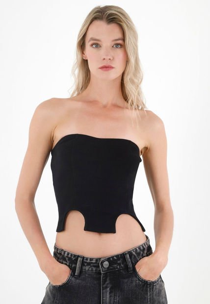 Camiseta Strapless Negra Para Mujer