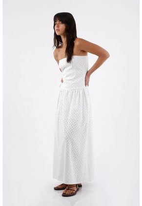 Tennis Vestido Para Mujer Algodón Blanco Midi Sin Tirantes Con Ojalillo