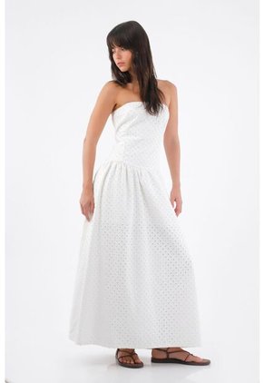 Tennis Vestido Para Mujer Algodón Blanco Midi Sin Tirantes Con Ojalillo