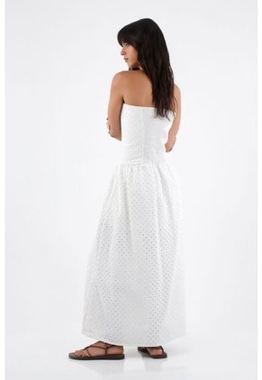 Tennis Vestido Para Mujer Algodón Blanco Midi Sin Tirantes Con Ojalillo