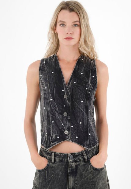 Chaleco Negro Con Mini Apliques Para Mujer