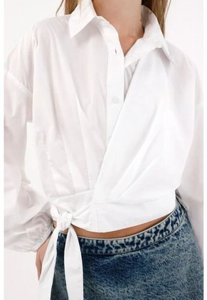 Tennis Camisa En Popelina Con Amarre En Fajón Blanca Para Mujer