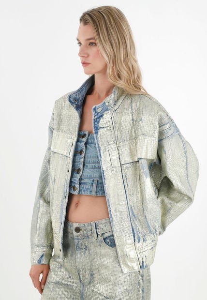 Chaqueta Efecto Metalizado Oversize Para Mujer