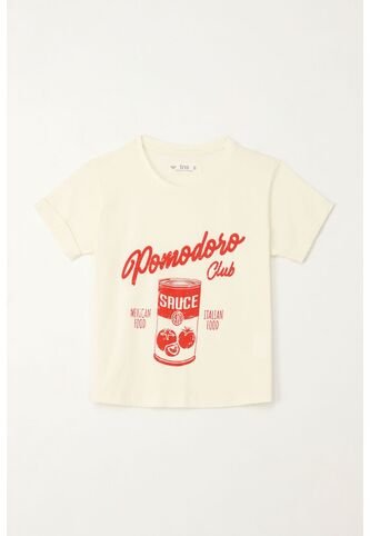 Camiseta Básica Estampada Crudo Para Niña Tennis