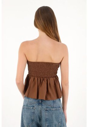 Tennis Camisa Strapless De Botones Café Para Mujer