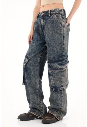 Tennis Jean Wide Leg Tiro Bajo Cargo Para Mujer