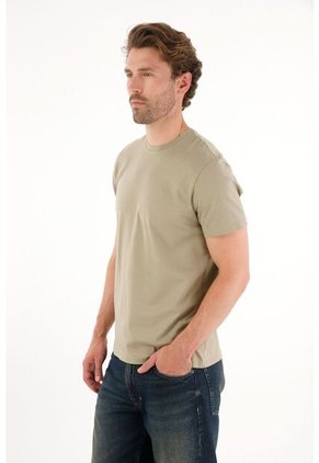 Tennis Camiseta Manga Corta Con Raqueta Bordada Verde Para Hombre