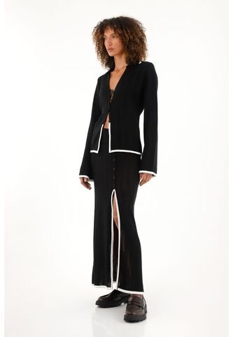 Tennis Camisa Tejida Manga Larga Acampanada Negra Para Mujer Tennis