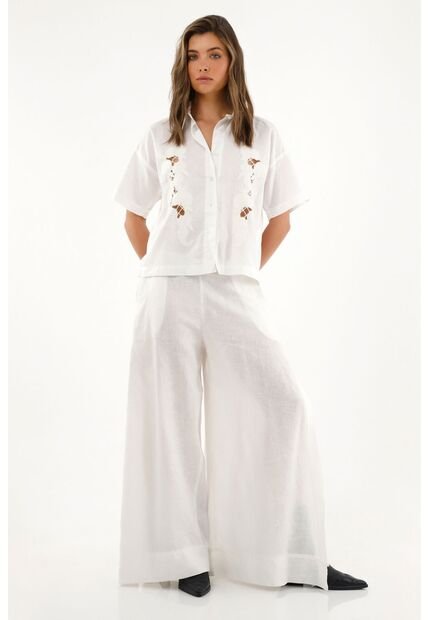 Tennis Camisa Color Crudo Con Bordado Para Mujer