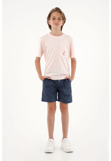 Camiseta Rosada Con Bordado Y Bolsillo Para Niño