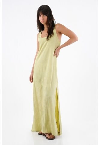 Tennis Vestido Largo Para Mujer En Poliéster Verde Lima Fit Relajado Con Textura Arrugada Tennis