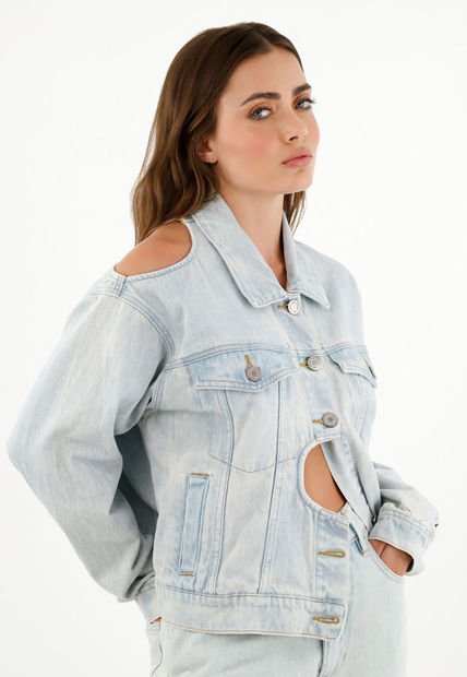 Chaqueta Con Aberturas Localizadas Azul Para Mujer