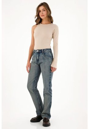 Tennis Jean Recto Tiro Bajo Azul Oscuro Para Mujer