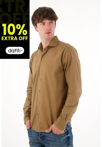 Camisa Manga Larga Café Para Hombre Tennis