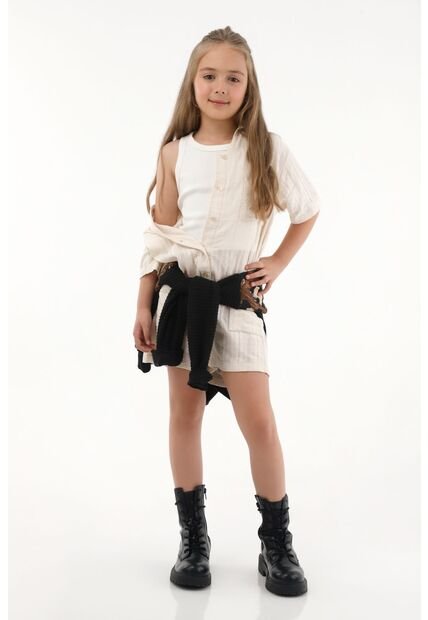 Enterizo De Manga Corta Crudo Niña