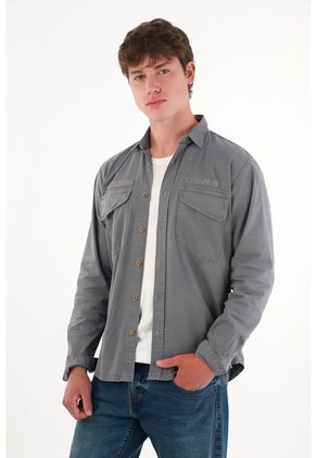 Tennis Camisa Con Bolsillos De Tapa Gris Para Hombre