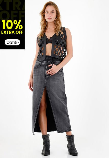 Chaleco Tipo Cuero Negro Para Mujer