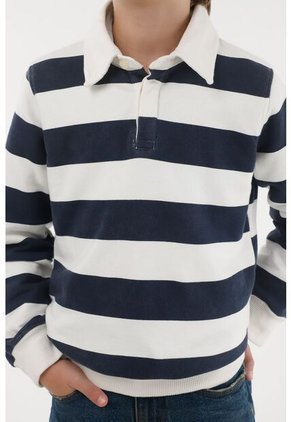 Buzo Tipo Polo Azul Con Estampado De Rayas Para Niño