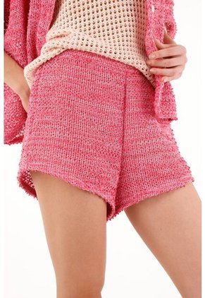Bermuda Corta Rosada En Tweed Para Mujer