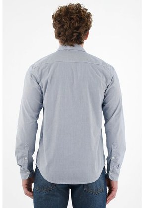 Camisa Con Cuello Francés Azul Para Hombre