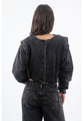 Tennis Camisa Para Mujer En Algodón Negro Lavado Relajado Con Hombros Marcados