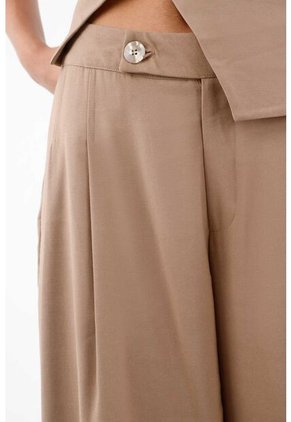 Tennis Pantalón Palazzo Para Mujer En Tela Fluida Arena Ancho Con Pliegues Frontales