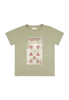 Camiseta Verde Con Estampado De Corazones Para Mujer