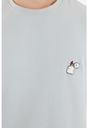 Camiseta Básica Azul Con Estampado Para Hombre